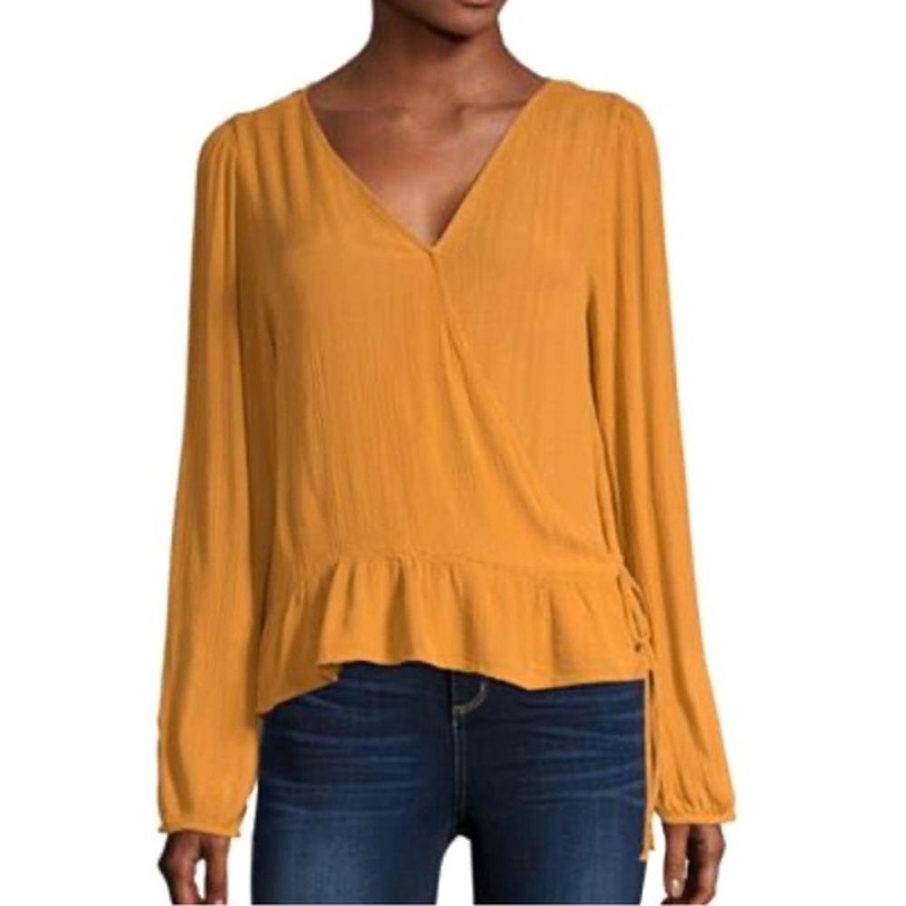 Arizona Jean Co long sleeve mustard yellow wrap top size small NWT